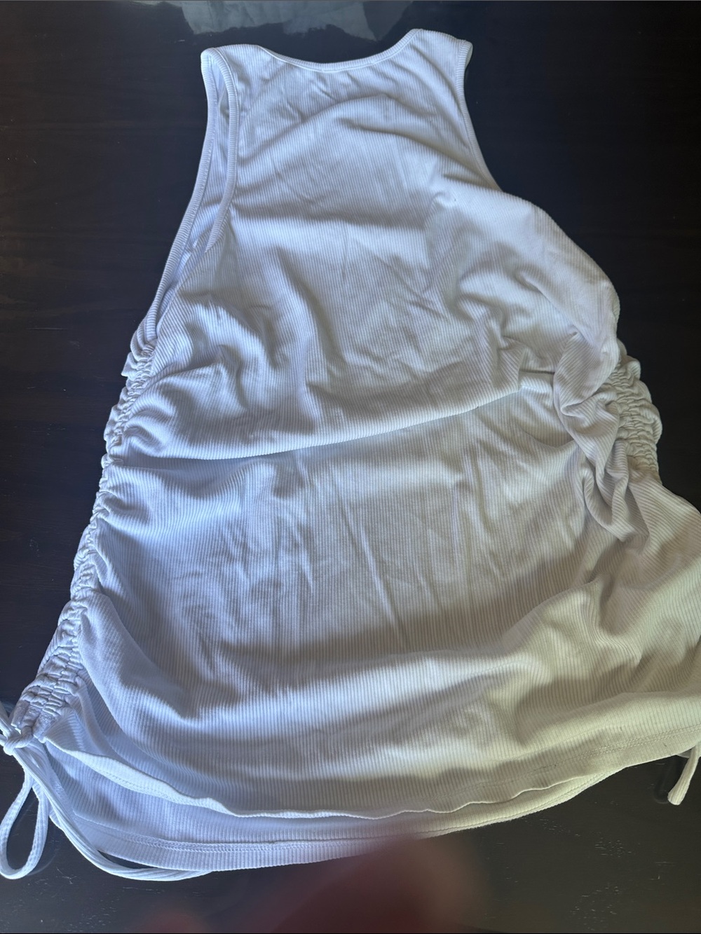 Wayf Soft White Ribbed Tank with Ruched Side Drawstrings - Picture 5 of 5